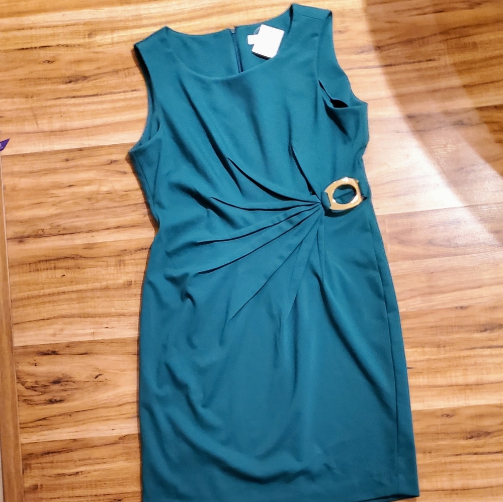 Calvin Klein Green Ruched Side Sheath Dress 14 NWT